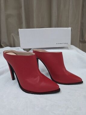 Signature Red Leather Pointed-Toe Mule Heels